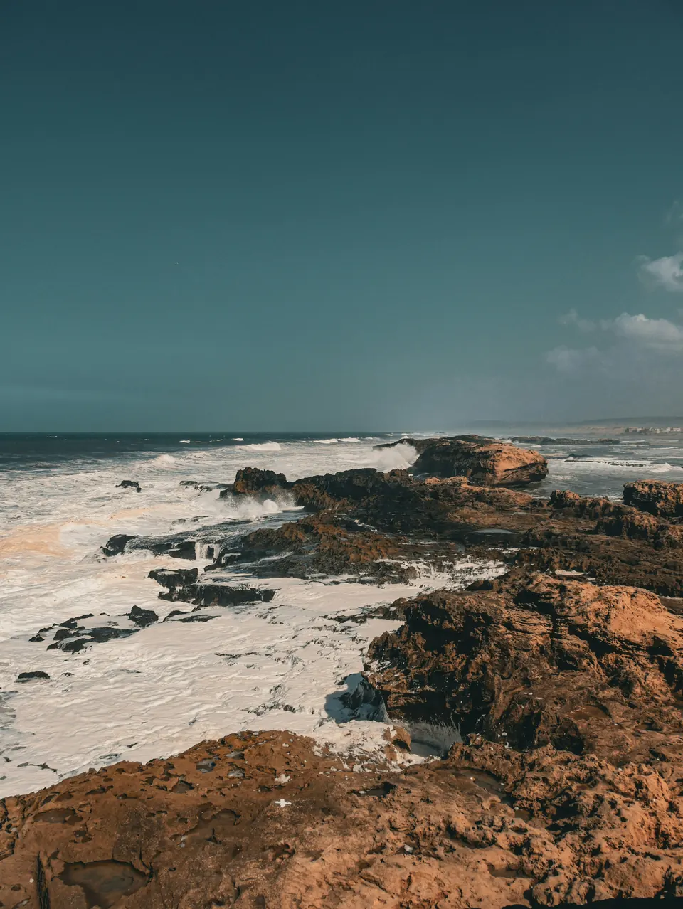 Rocky shore and the Atlantic at Essaouira, Morocco.